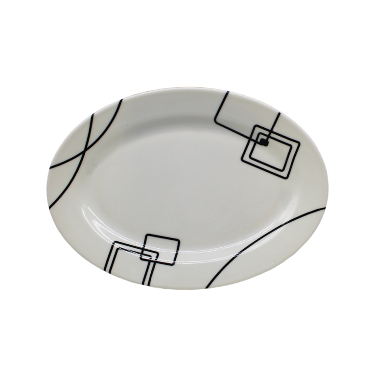 PLATO OVALADO PEQUEÑO DISEÑO CUADROS NEGROS