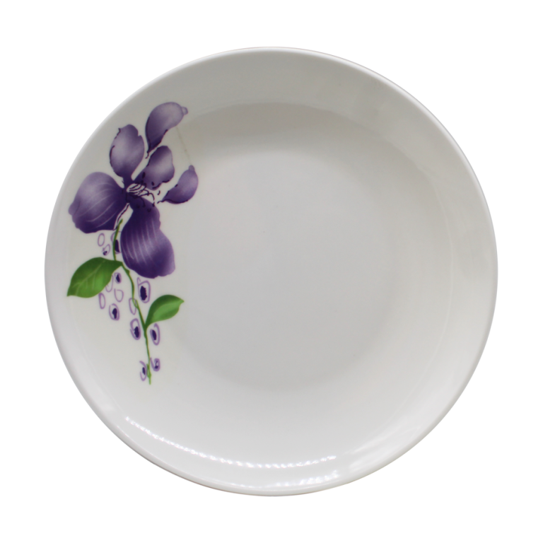 PLATO PLANO CIRCULAR GRANDE DISEÑO FLOR MORADA