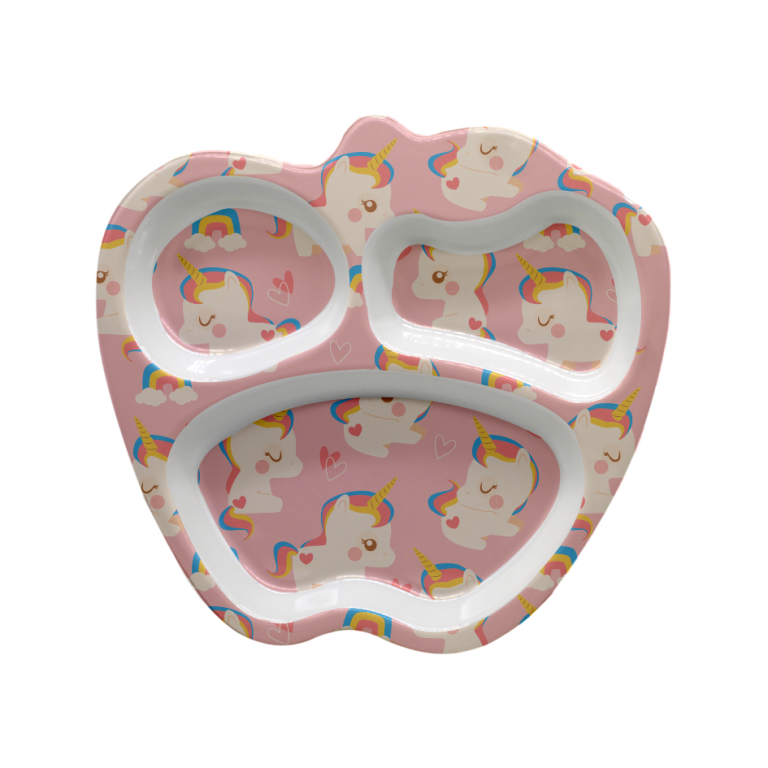 PLATO INFANTIL MULTIUSO MANZANA DISEÑO UNICORNIOS