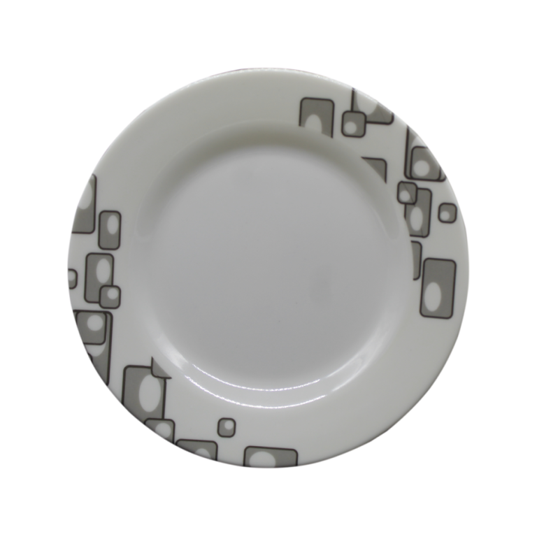 PLATO CIRCULAR MEDIANO DISEÑO CUADROS GRIS